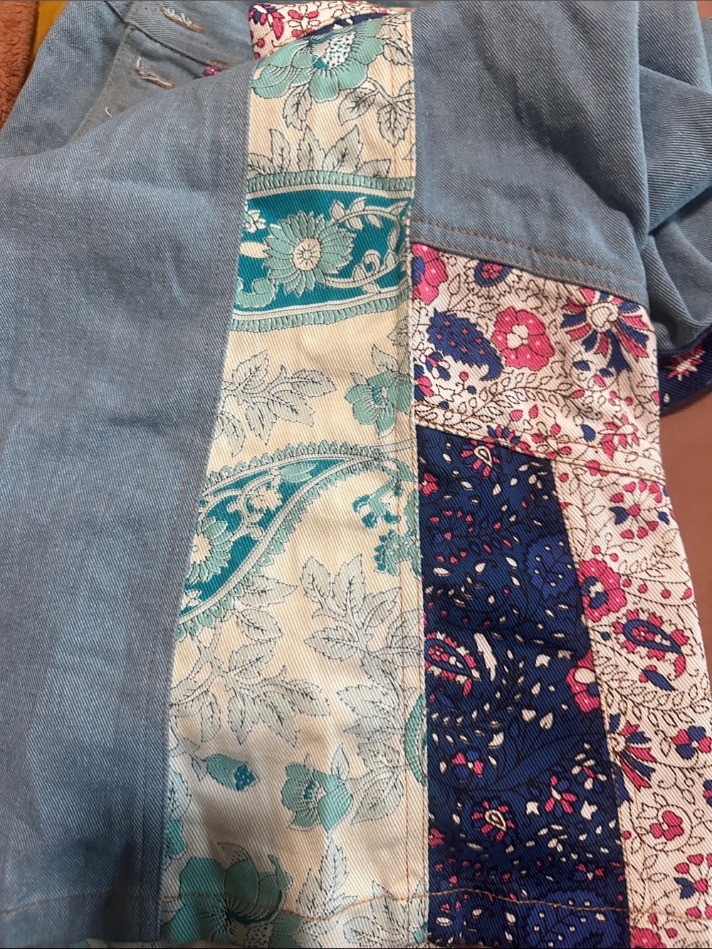 Chasing Unicorns Light Blue Patchwork Flare Jeans with Navy & Floral Accents - Picture 4 of 5